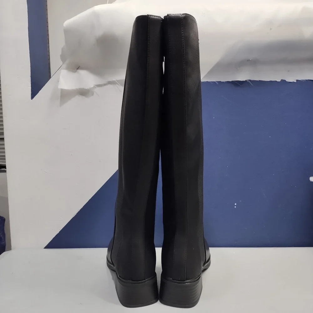 Aerosoles Darlo Knee High Boots Womens 7.5M Black Synthetic Square Toe Side Zip